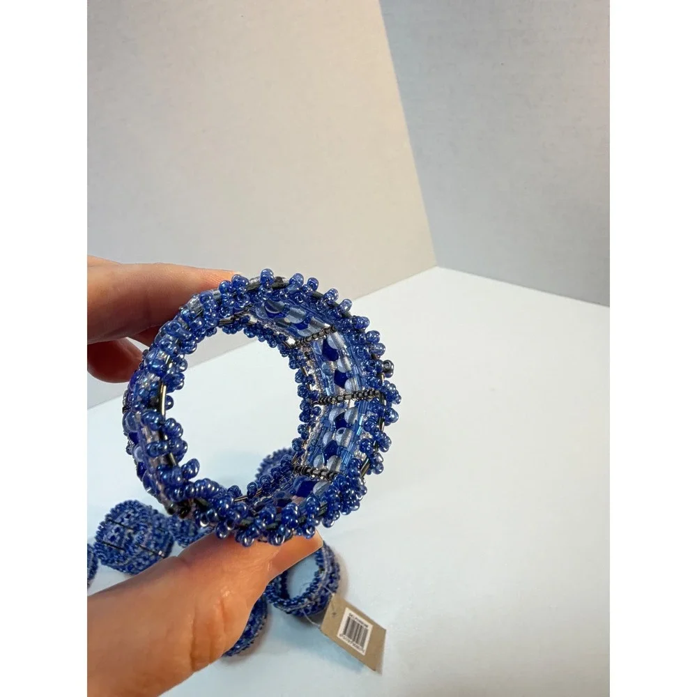 Xochi Napkin Rings Set Of‎ 8 Blue Beaded Boho Bohemian Table Decor
